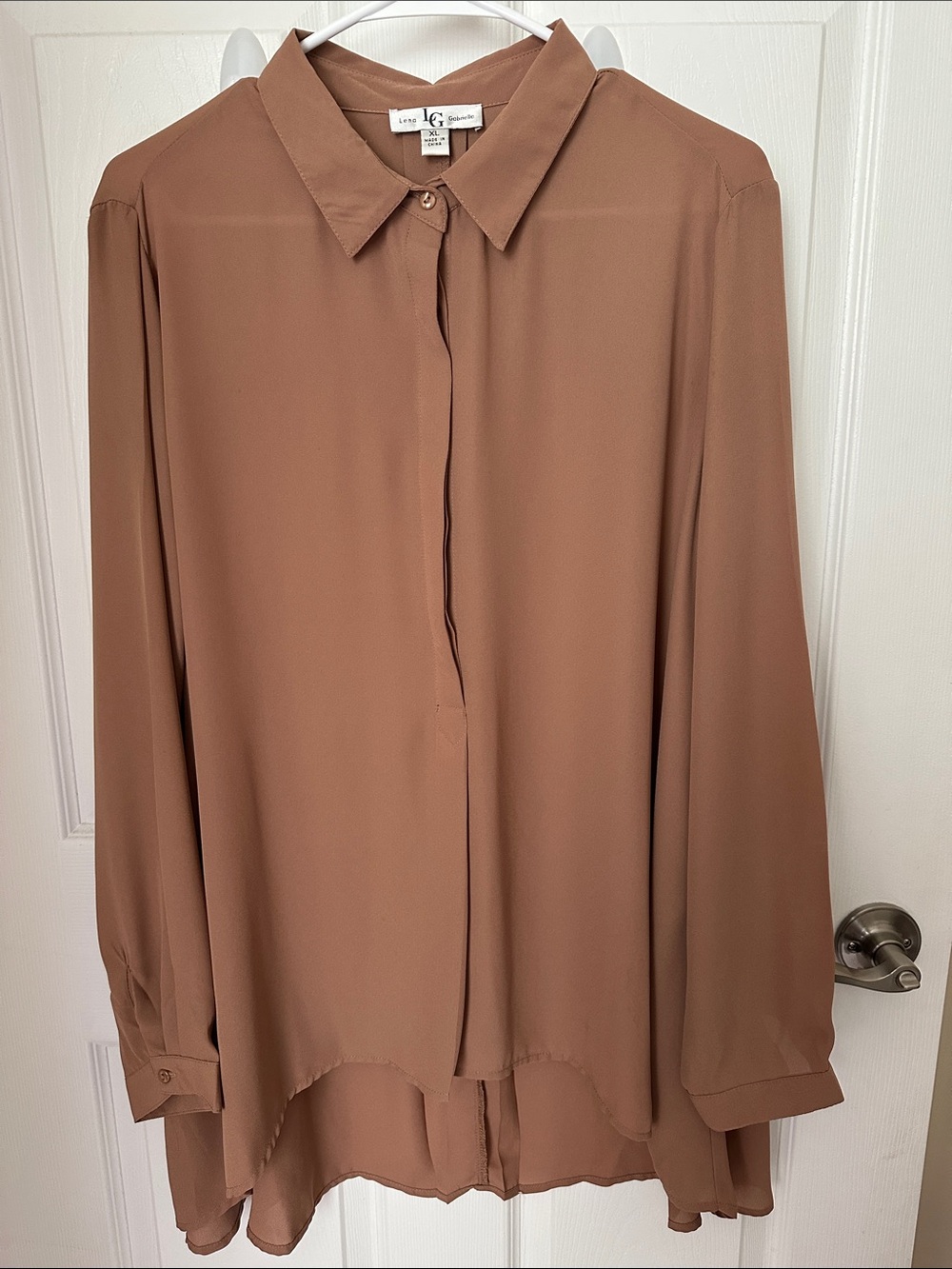 Lena Gabrielle - Brown Button-Front Blouse (high/low)